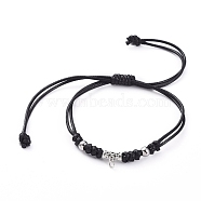 Braided Bead Bracelets, with Waxed Polyester Cord, Tibetan Style Alloy Tube Bails and 304 Stainless Steel Beads, Antique Silver & Stainless Steel Color, Black, 1 inch~4-3/8 inch((2.6~11cm)(BJEW-JB04916-01)
