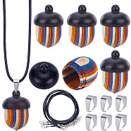 DIY Acorn Locket Necklace Making Kit, Including Wooden Box Pendant, Imitation Leather Cord, 304 Stainless Steel Snap on Bails, Colorful, 18Pcs/bag, Pendant: 30x21.5mm, Hole: 1.5mm, Inner Diameter: 13.5mm(WOOD-SC0001-59A)