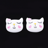 Resin Kitten Cabochons, Cartoon Cat, Creamy White, 18x21x6mm(X-CRES-Q210-04A)