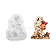 DIY Mini Halloween Mummy Food Grade Silicone Statue Molds, Fondant Molds, Chocolate, Candy, Biscuits, Portrait Sculpture UV Resin & Epoxy Resin Craft Making, White, 87x74x20mm, Finished: 75x57x13mm(DIY-G054-C01)