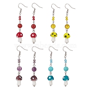 4 Pair 4 Style Natural & Synthetic Mixed Gemstone with Lampwork Mushroom Dangle Earrings, 316 Surgical Stainless Steel Long Tassel Drop Earrnigs for Women, Mixed Color, 69~70mm, Pin: 0.6mm, 1 Pair/style(EJEW-TA00176)