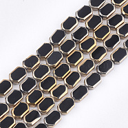 Electroplate Glass Beads Strands, Edge Plated, Rectangle, Black, 9~9.5x6~6.5x3.5mm, Hole: 1mm, about 28pcs/strand, 10.6 inch(X-EGLA-S188-08A)