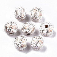 Spray Painted Natural Wooden Beads, Round with Crack Pattern, Gold, 10x9mm, Hole: 2mm(WOOD-R270-03B)