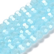 Electroplate Glass Beads Strands, Faceted(32 Facets), Pearl Luster Plated, Round, Pale Turquoise, 8mm, Hole: 1mm, about 66~69pcs/strand, 19.29~19.57 inch(49~49.7cm)(EGLA-A035-J8mm-A09)