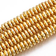 Electroplate Non-magnetic Synthetic Hematite Bead Strands, Rondelle, Golden Plated, 8x3mm, Hole: 1mm, about 88pcs/strand, 15.7 inch(G-Q465-20G)