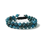 Natural Apatite Braided Bead Bracelet, Double Layer Gemstone Adjustable Bracelet for Women, Inner Diameter: 2-1/8~3 inch(5.3~7.5cm) (BJEW-SW00001-09)