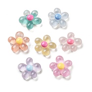 Translucent Resin Decoden Cabochons, 5-Petal Flower with Glitter Powder, Mixed Color, 21x20x8mm(RESI-B027-01)