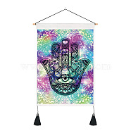 Polyester Hamsa Hand/Hand of Miriam with Evil Eye Pattern Wall Hanging Tapestry, for Bedroom Living Room Decoration, Rectangle, Colorful, 500x350mm(WG39989-04-1)