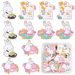 20Pcs 4 Style Cartoon Alloy Enamel Pendants, Light Gold, Rabbit Charms, Colorful, 27~31x21.5~28x1.5mm, Hole: 2mm, 5pcs/style(ENAM-SZ0003-29)