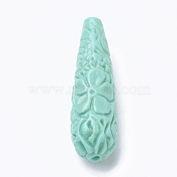 Synthetic Coral Beads, Dyed, teardrop, Pale Turquoise, 27~28x10~11mm, Hole: 1.5mm(X-CORA-Q033-02A-04)