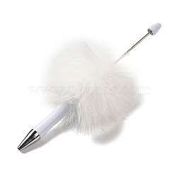 Plastic Ball-Point Pen, Plush Pompom Ball Beadable Pen, for DIY Personalized Pen with Jewelry Bead, White, 145x53mm, Pin: 1.8mm(AJEW-P118-01B)