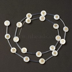 Natural Freshwater Shell Beads Strands, with Brass Slices and Enamel, Seashell Color, Flat Round, Clock, 8.5x3.2mm, Hole: 0.7mm, about 20pcs/strand, 15.55''(39.5cm)(BSHE-B005-13A)
