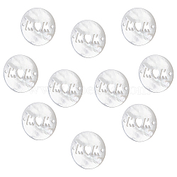 Nbeads 10Pcs Natural White Shell Connector Charms, Flat Round with Hollow Word Mom, for Mother's Day, 16x1.8mm, Hole: 1mm(SSHEL-NB0001-37)