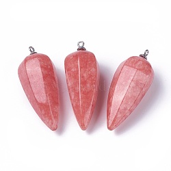 Natural White Jade Pointed Pendants, with Stainless Steel Findings, Cone, Dyed, Stainless Steel Color, 50~53x19~21mm, Hole: 2mm(G-E541-10D)