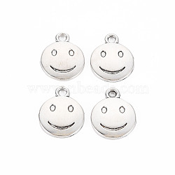 Tibetan Style Alloy Pendants, Cadmium Free & Lead Free, Flat Round with Smiling Face, Antique Silver, 20x16x3mm, Hole: 1.8mm, about 645pcs/1000g(TIBE-S320-213AS)