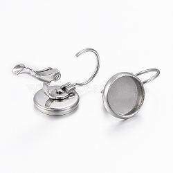 304 Stainless Steel Leverback Earring Findings, Flat Round, Stainless Steel Color, 17x10mm, Pin: 0.8mm, Tray: 8mm(STAS-H423-04P)