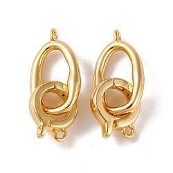 Brass Fold Over Clasps, Oval, Real 18K Gold Plated, 28mm, Hole: 1.4mm(KK-U016-11G)