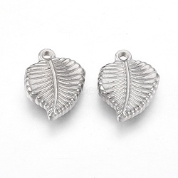 304 Stainless Steel Pendants, Leaf, Stainless Steel Color, 15x12x3.5mm, Hole: 1.5mm(STAS-O118-21P)