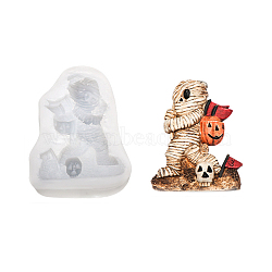 DIY Mini Halloween Mummy Food Grade Silicone Statue Molds, Fondant Molds, Chocolate, Candy, Biscuits, Portrait Sculpture UV Resin & Epoxy Resin Craft Making, White, 87x74x20mm, Finished: 75x57x13mm(DIY-G054-C01)