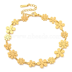 304 Stainless Steel Bar Link Chain Anklets, Small Daisy, Real 18K Gold Plated, 8-5/8 inch(21.8cm)(AJEW-Z033-01G)