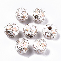 Spray Painted Natural Wooden Beads, Round with Crack Pattern, Gold, 10x9mm, Hole: 2mm(WOOD-R270-03B)