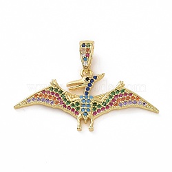 Brass Micro Pave Cubic Zirconia Pendants, Real 18K Gold Plated, Dinosaur Charms, Colorful, 18x39x3mm, Hole: 5.5x3mm(KK-E068-VF013)