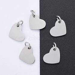 201 Stainless Steel Stamping Blank Tag Charms, Manual Polishing, Heart, Stainless Steel Color, 10x12x1mm, Hole: 3.5mm(STAS-S105-T618-1)