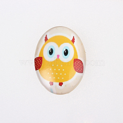 Cartoon Owl Printed Glass Oval Cabochons, Gold, 30x20x6mm(X-GGLA-N003-20x30-B13)