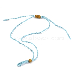 Adjustable Braided Waxed Cord Macrame Pouch Necklace Making, Interchangeable Stone, with Wood Beads , Light Sky Blue, 30.31~36.22 inch(770~920mm)(NJEW-I243-A02)