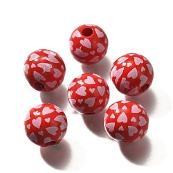 Valentine's Day Element Printed Wood Beads, Round, FireBrick, 16mm, Hole: 4mm(WOOD-R002-01-39)