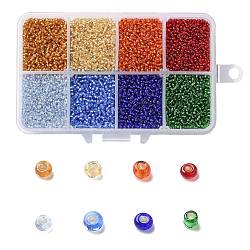 200G 8 Colors 12/0 Grade A Round Glass Seed Beads, Silver Lined, Mixed Color, 2x1.5mm, Hole: 0.3mm, 25g/color, about 13300pcs/box(SEED-JP0010-15-2mm)