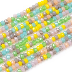 Faceted Glass Beads Strands, Rondelle, Imitation Jade Style, Mixed Color, 2~2.5x1.5~2mm, Hole: 0.6mm, about 187pcs/Strand, 12.91 inch(32.8cm)(X-GLAA-G074-A04)