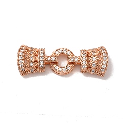 Rack Plating Brass Micro Pave Clear Cubic Zirconia Fold Over Clasps, Long-Lasting Plated, Lead Free & Cadmium Free, Rose Gold, 39mm(KK-F873-23RG)