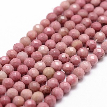 Natural Rhodonite Beads Strands, Faceted, Round, Pale Violet Red, 4mm, Hole: 1mm, about 96pcs/strand, 14.9 inch~15.1 inch