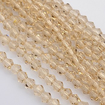 Bicone Glass Beads Strands, Faceted, PeachPuff, 4x4mm, Hole: 1mm, about 92~96pcs/strand, 13.78~14.37 inch