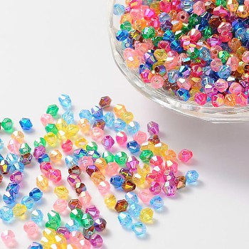 Bicone AB Color Plated Eco-Friendly Transparent Acrylic Beads, Mixed Color, 6x6mm, Hole: 1mm, about 625pcs/50g