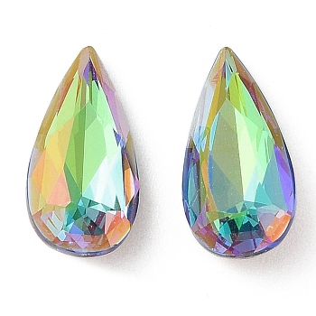 Glass Rhinestone Cabochons, Flat Back & Back Plated, Faceted, Teardrop, Sphinx, 18x9x5mm