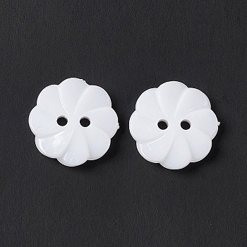 Acrylic Buttons, 2-Hole, Dyed, Flower, White, 18x3.5mm, Hole: 2mm