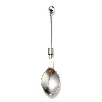 201 Stainless Steel Tableware, Beadable Flatware, with Alloy Findings, Spoon, Stainless Steel Color, 130x26x10mm