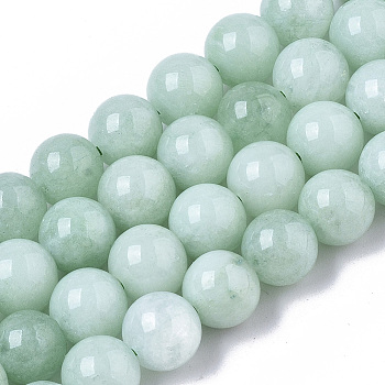 Natural Quartz Beads Strands, Dyed & Heated, Imitation Myanmar Jade/Burmese Jade Color, Round, Aquamarine, 8.5x8mm, Hole: 1mm, about 47pcs/strand, 15.08 inch
