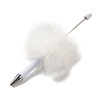 Plastic Ball-Point Pen, Plush Pompom Ball Beadable Pen, for DIY Personalized Pen with Jewelry Bead, White, 145x53mm, Pin: 1.8mm