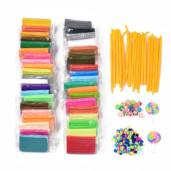 DIY Polymer Clay Dough Plasticine Tools Kits, with Acrylic Beads and Polymer Clay Beads, Polymer Clay Lollipop, Plastic Clay Shaping Tools Set, Mixed Color, 27.5x20.5x5mm