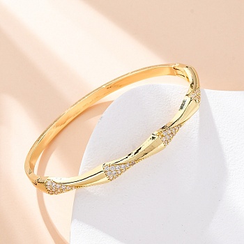 Brass Micro Pave Clear Cubic Zirconia Hinged Bangles for Women, Rack Plating, Cadmium Free & Lead Free, Lasting Plated, Real 18K Gold Plated, Inner Diameter: 2-1/4 inch(5.65cm)