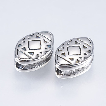 304 Stainless Steel Beads, Horse Eye with Rhombus, Antique Silver, 12.5x8x4.5mm, Hole: 2mm