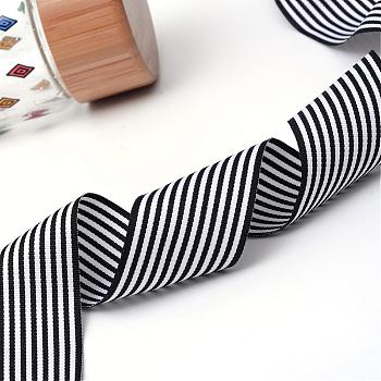 Striped Polyester Grosgrain Ribbon, Black, 1-1/2 inch(38mm), about 100yards/roll(91.44m/roll)