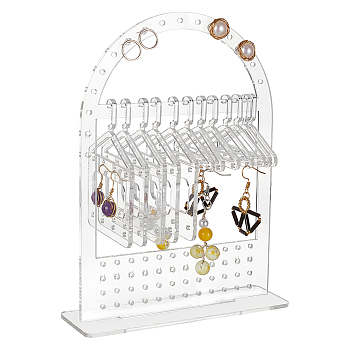 Elite 1 Set Transparent Acrylic Earring Display Hanging Stands, Coat Hanger Shaped Earring Organizer Holder with 2 Styles Mini Hangers, Clear, Finish Product: 4x13.95x18cm