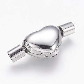 304 Stainless Steel European Style Clasps, Heart, Stainless Steel Color, 22.5x10x7mm, Hole: 3mm