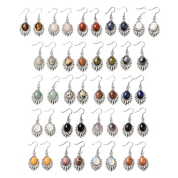 Natural & Synthetic Mixed Gemstone Teardrop Dangle Earrings, Platinum Brass Jewelry for Women, Lead Free & Cadmium Free, 45mm, Pin: 0.7mm