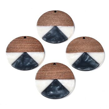 Resin & Walnut Wood Pendants, Flat Round, Gray, 38x3mm, Hole: 2mm