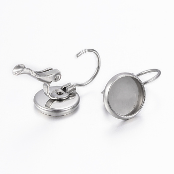 304 Stainless Steel Leverback Earring Findings, Flat Round, Stainless Steel Color, 17x10mm, Pin: 0.8mm, Tray: 8mm